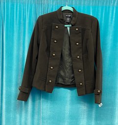 Lord And Taylor Dark Olive Green Flannel Brass Button Military Jacket Size 4