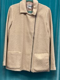 Pim Larkin Wool Blend Basket Weave Tweed Zip Coat Jacket Size L