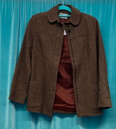 Vintage Intuitions Brown Herringbone Tweed Zip Jacket Blazer No Size Tag
