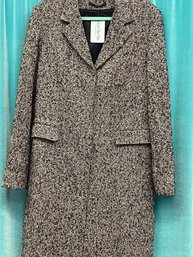 Wool Alpaca Blend Elie Tahari Black White Specled Tweed Coat Jacket  Large