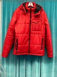 Modern Mens Alpine Design Cherry Red Padded Parka Winter Coat Size L