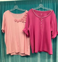 Pretty In Pink Lot X2 Lands End Pink Cotton Short Sleeve Tees T-shirts
