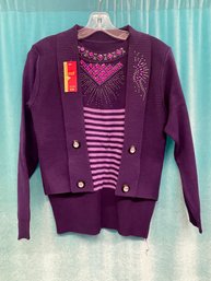 New With Tags Purple Blinged Out Stripe Pullover Sweater