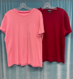 Lot X 2 Lands Ends Pink & Dark Red Short Sleeve Cotton Tees T-shirts Size XL