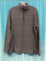 Lands End Black And White Large Herringbone Print Fleece Zip Pullover  Size L 14-16