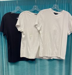 Lott X 3 Lands End White And Black Cotton Tees T-shirts Size L