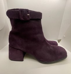 Wesley & Co Eggplant Purple Suede Chunky Heel Bootie Size 9