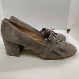**Steve Madden Taupe Grey Suede Chunky Heel Gucci Style Kiltie Loafer Shoes Size 10
