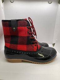 New Without Box Just Fab Red And Black Plaid Rain Boots Size 10