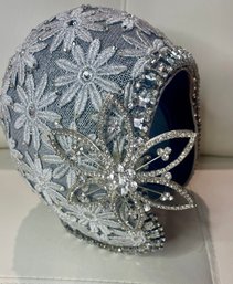 Spectacular Rare  Kyle Of NY White On Dark Grey Crystal Encrusted Woman's Hat