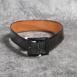 VERY COOL VINTAGE ANONYMOUS WOMENS BLACK HIGH POLISH PATENT EFFECT COVERED BUCKLE WAIST BELT 26