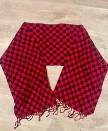 New With Tags Pashmina Cashmere Silk Blend Red And Black Check Tassel Scarf