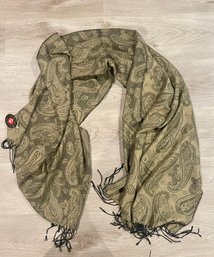 **New With Tags Tobacco Taupe Beige Jacquard Paisley Tassel Scarf