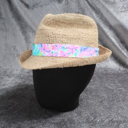 OMG THIS IS ADORABLE! LILLY PULITZER NATURAL STRAW CRUSHABLE BEACH HAT WITH FLORAL BAND WOMENS  7 1/8