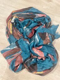 New Without Tags Anonymous Teal Feather Motif Print Scarf Wrap Sarong