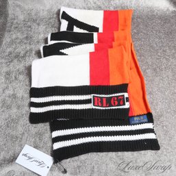 HUGE AND COVETED POLO RALPH LAUREN 88' PLUS 'STADIUM' PRIMARY COLOR BLOCK SPELLOUT LONG SCARF