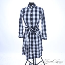 LOVE THIS! NEAR MINT J. CREW WHITE AND NAVY MAXI GINGHAM CHECK BELTED SHIRT DRESS 4