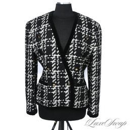 EXCEPTIONAL ESCADA MADE IN WEST GERMANY BLACK / WHITE MAXI HOUNDSTOOTH THICK TWEED JACKET 40 EU