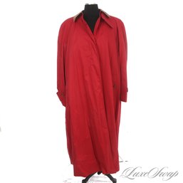 HIGH IMPACT AQUASCUTUM MADE IN CANADA RUBY RED FLOOR LENGTH 'RYDE' COAT WITH TAN SUEDE COLLAR 14