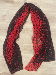 New Without Tags Anonymous  Long Light Weight Red With Black Dot Motif  Chiffon Viscose Scarf Wrap Sarong