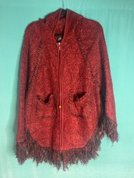 New With Tags SB Burnt Red Cotton Blend Hooded Zip Poncho