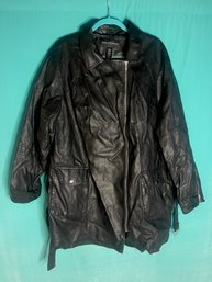 New Without Tags Ashley Stewart Vegan Leather Belted Black Quilt Stitch Zip Coat Jacket 22/24