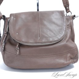 #3 BRAND NEW WITHOUT TAGS B. MAKOWSKY TRUFFLE MUSHROOM MOCHA SOFT TUMBLED LEATHER LARGE FLAP BAG