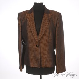EXCEPTIONAL AND NEAR MINT VINTAGE CARLISLE COPPER BROWN SILK WOOL JACQUARD QUILTED CHANEL STYLE BLAZER 14
