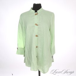 BRAND NEW WITH TAGS GO SILK SUMMER PERFECT MINT CHIP GREEN PURE LINEN MANDARIN STYLE JACKET 4