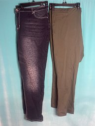 Lot X 2 New With Tags Ashley Stewart Stretch Jeans Pants Blue Denim Jeans And Olive Green Size 24/26