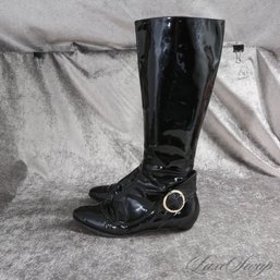 #14 THE STAR OF THE SHOW! $1000 JIMMY CHOO MADE IN ITALY BLACK PATENT LEATHER TALL BOOTS 37.5