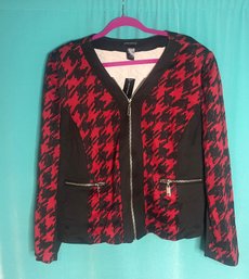 New With Tags Ashley Stewart Red And Black Houndstooth Sip Jacket Blazer Size 22