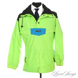 UNMISSABLE! AWESOME VINTAGE 1990S COLUMBIA HI-VIZ HIGHLIGHTER GREEN ANORAK MOUNTAINEERING JACKET M