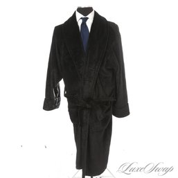 SOOOO SOFT! FANTASTIC CONDITION MENS DANIEL BUCHLER NEW YORK BLACK SOFT FLEECE WAVE PRINT HOUSE ROBE