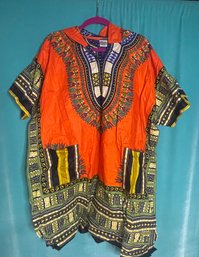 New Without Tags My Choice Classic  African Hooded Orange Blue Dashiki Shirt One Size