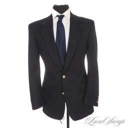 EXPENSIVE AND ELEGANT MENS BURBERRY LONDON SOLID NAVY BLUE BLAZER JACKET WITH LOGO BUTTONS FITS ABOUT 46 US