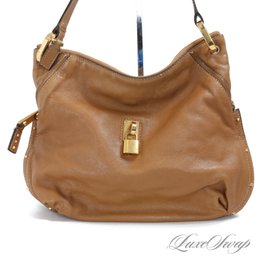 THIS MY FRIENDS... IS A GOOD ONE! MARC JACOBS HIGH QUALITY WHISKEY TAN NAPPA LEATHER GOLD STUDDED SHOULDER BAG