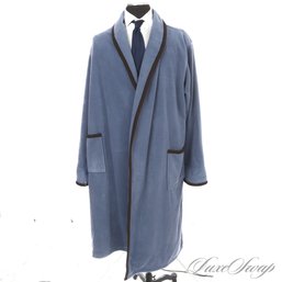 SO SOFT AND PLUSH! MENS LL BEAN RICH LAKE BLUE POLARFLEECE PIPED TRIM BELTED HOUSE ROBE L TALL