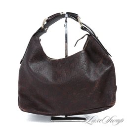 THE ONE EVERYONE WANTS! AUTHENTIC GUCCI MADE IN ITALY CHOCOLATE BROWN ALLOVER GG MONOGRAM ZIP TOP HOBO BAG