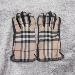 THE ONES EVERYONE WANTS! BURBERRY CLASSIC TAN TARTAN NOVACHECK GLOVES WITH LEATHER PALMS FITS ABOUT S
