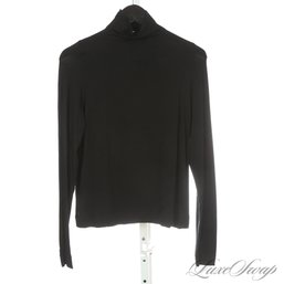#1 $450 AKRIS OF SWITZERLAND PERFECT FIT MODAL BLEND BLACK THIN STRETCH LAYERING TURTLENECK FITS ABOUT XL