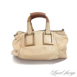 SUPER SUPER SUPER CUTE CHLOE NUDE GLAZED GOATSKIN LEATHER MICRO MINI SATCHEL BAG W/STRAP