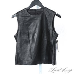 #520 BRAND NEW WITH TAGS LATINI / MARIA VITTORIA FIRENZE BLACK NAPPA LEATHER BUTTER SOFT BACK ZIP SHIRT 40