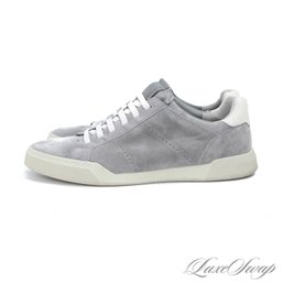 MODERN AND RECENT MENS VINCE MOUSE GREY PERFORATED SUEDE WHITE SOLE SNEAKERS 11.5