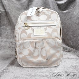 #25 A FANTASTIC CONDITION AND SUPER RECENT LARGE SIZE COACH CHAMPAGNE ALLOVER MONOGRAM JACQUARD BACKPACK BAG