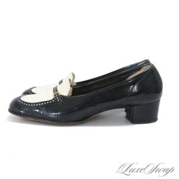 #6 INCREDIBLE REAL DEAL VINTAGE 1960S FLORSHEIM BLACK AND WHITE PATENT AND LEATHER SPECTATOR SHOES 11