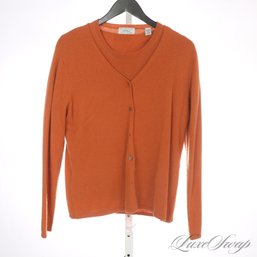 GORGEOUS COLOR! LORD AND TAYLOR 100 PERCENT PURE CASHMERE TOASTED SPICE ORANGE 2 PIECE CARDIGAN TWINSET XL