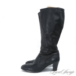 #9 VIXENS WHATS UP! ONE PAIR OF ANONYMOUS VINTAGE BLACK LEATHER SIDE ZIP DIVA BOOTS 11