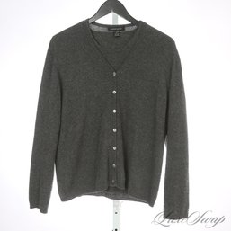 WARDROBE ESSENTIAL! CABLE AND GAUGE 100 PERCENT PURE CASHMERE CHARCOAL GREY CARDIGAN TWINSET XL