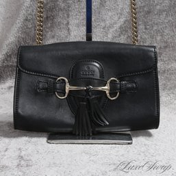 #1 INCREDIBLE $2500 GUCCI MADE IN ITALY BLACK LEATHER HORSEBIT TASSEL FLAP 'EMILY' CROSSBODY CHAIN BAG